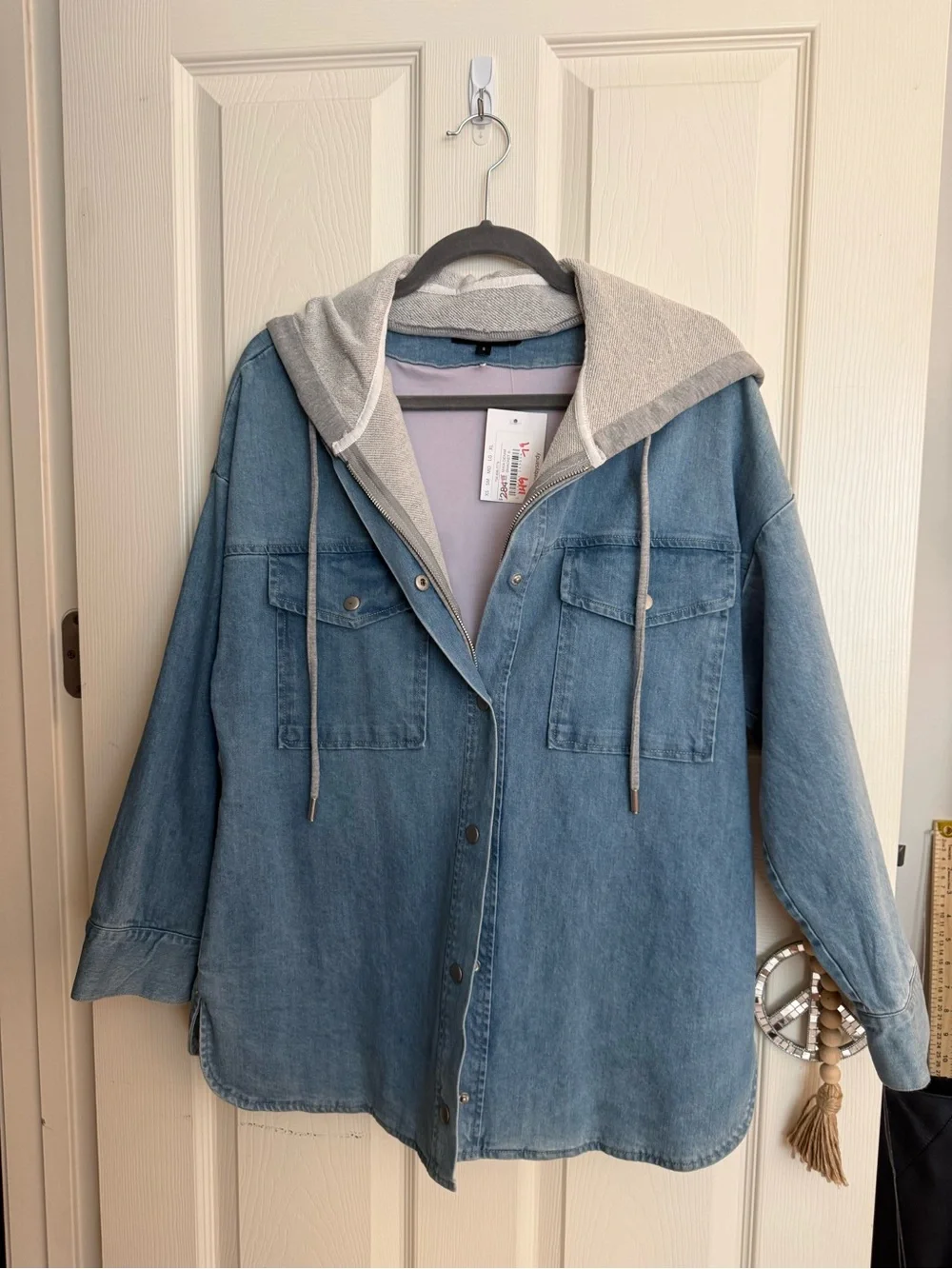 Central Park West Denim Hoodie Jacket Removable Liner Size S NWT